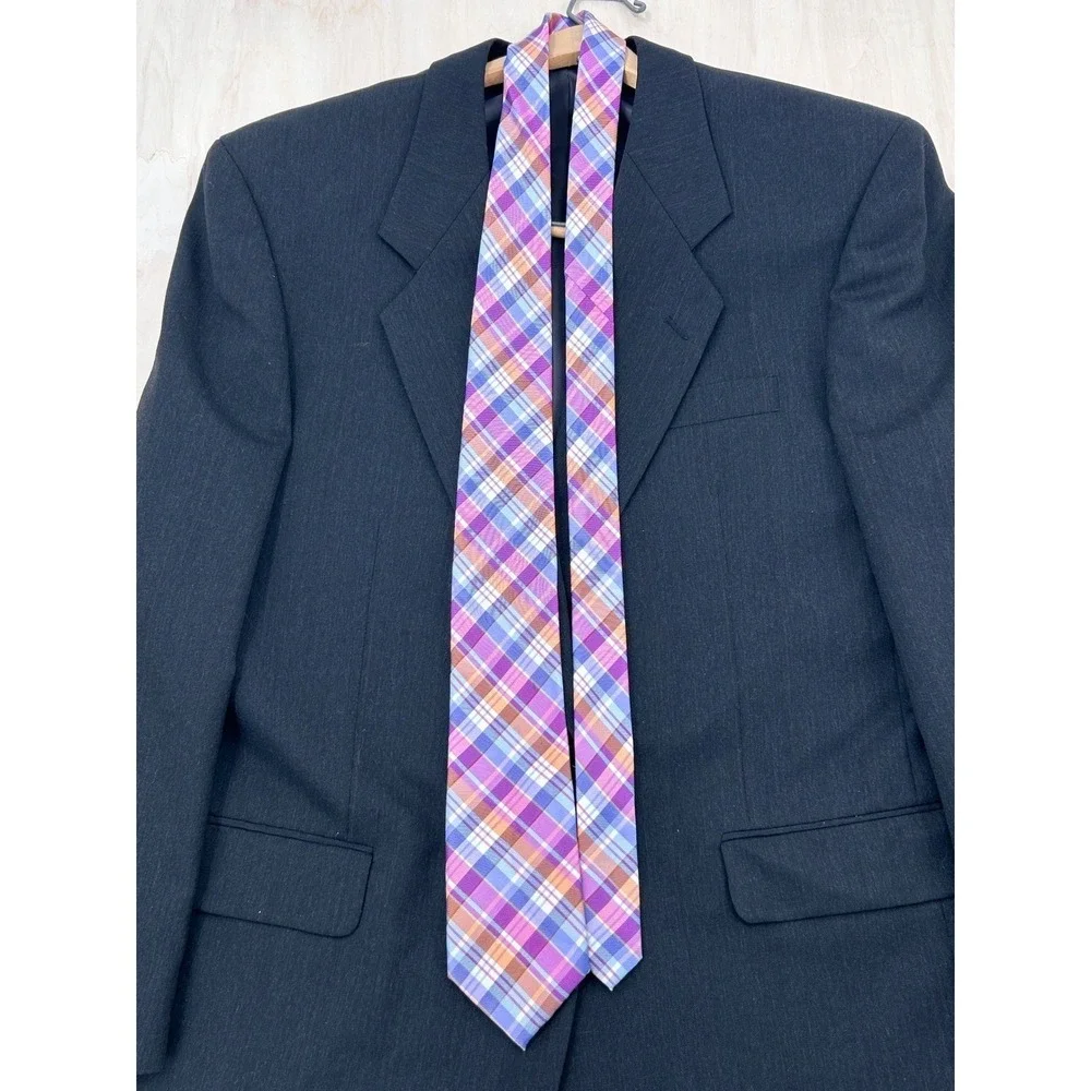 Tommy Hilfiger Pink Plaid Silk Tie‎ Preppy Coastal Prep Old Money Tie Belt 3.25